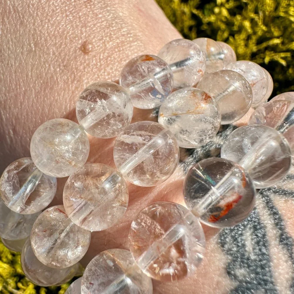 Beautiful Natural Golden Healer and Red Hematoid Quartz 10mm Beaded Bracelet - Picture 3 of 10